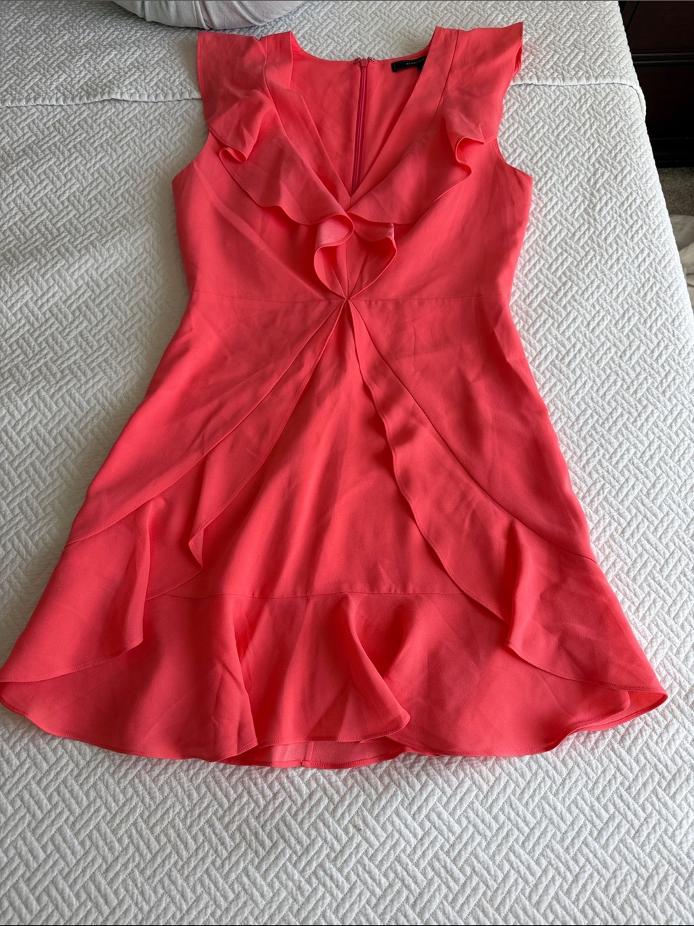 BCBGMaxAzria Coral Pink Ruffle V-Neck Dress